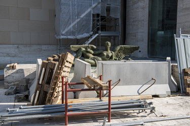 Construction materials outside the UN's Palais des Nations where renovations continue.