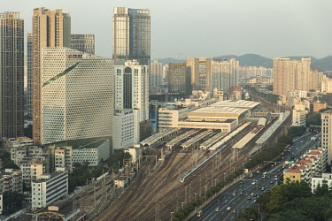 A high speed train pulls out of the Guangzhou East Railway Station.