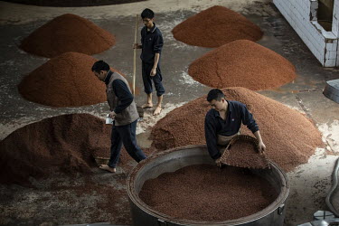 Employees spread out steamed sorghum to cool ahead of fermentation at the Kweichow Moutai Co. liquor factory in the town of Maotai in Renhuai. First favoured and promoted by former Chinese premier Zho...