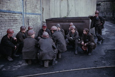 Coal miners at the Chaikina coal mine. Ukrainian coal miners went on strike seeking political change at the Kremlin and contributing to the dissolution of the Soviet Union. Although on strike, some co...