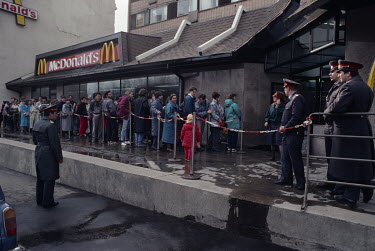 People queue outside what was the largest McDonald's in the world when it opened in Moscow in 1990.