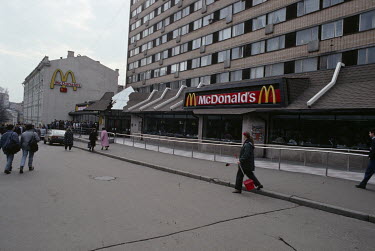 People queue outside what was the largest McDonald's in the world when it opened in Moscow in 1990.