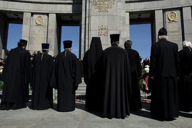 Clergy of the Orthodox Church at the Soviet war memorial in the Tiergarten on 8 May 2022, the 77th anniversary of the 1945 victory against Nazi Germany and the end of World War Two. Due to Russia's in...