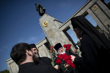 Clergy of the Orthodox Church at the Soviet war memorial in the Tiergarten on 8 May 2022, the 77th anniversary of the 1945 victory against Nazi Germany and the end of World War Two. Due to Russia's in...