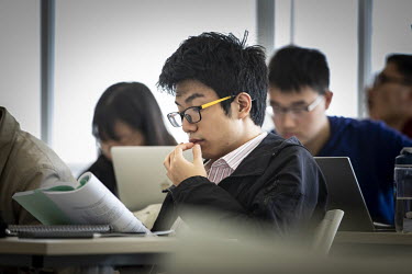 Students attend a class at the Shanghai Tech University campus in the Zhangjiang Hi-Tech Zone.
