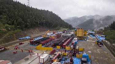 Equipment at a remote fracking facility at the Fuling shale gas project site, operated by Sinopec Chongqing Fuling Shale Gas Exploration and Development Co.