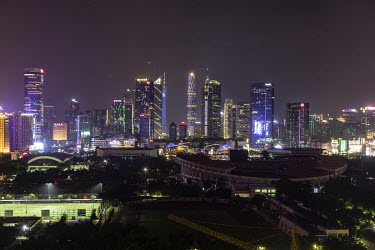 A view of the city at night.