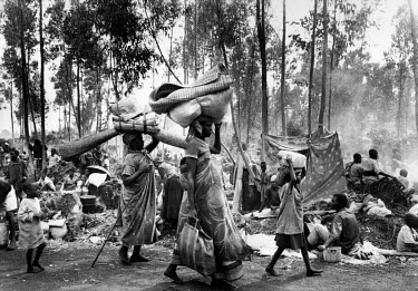 Rwandan refugees, including Hutus, flee into Zaire (DRC after 1997) in th eviolent aftermath of the Tutsi genocide