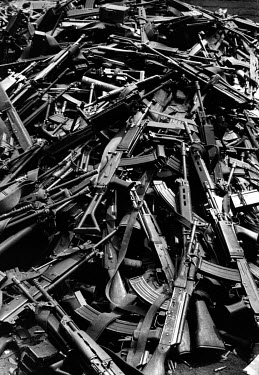 Guns collected from fleeing Rwandan militia members responsible for the genocide.