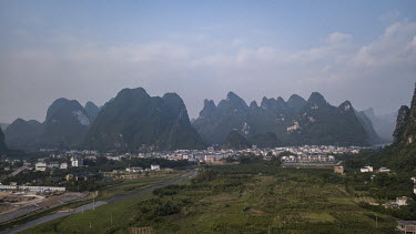 An aerial view of the karst mountains near Yangshuo.