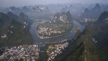 An aerial view of the karst mountains near Yangshuo.