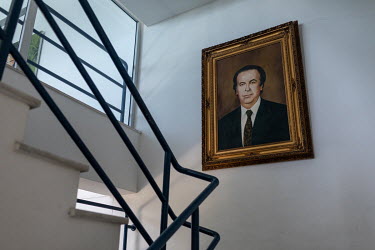 A painted portrait of Asil Nadir's father, Irfan Nadir, at the headquarters of the Cyprus Media Group in Lefkosa.