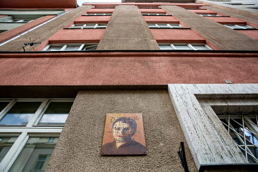 A plaque on the wall outside 2 Krasova Street in the Zizkov district of Prague marking the small studio where artist Toyen (Marie Cerminova) lived and worked during the six years of the Second World W...