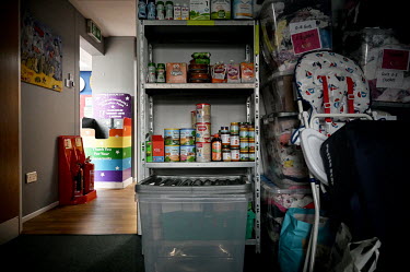 Items of baby food and and clothing which have been donated stored in Brandlesholme foodbank, where volunteers provide aid for local people in need.  Local elections are due in the political constitue...