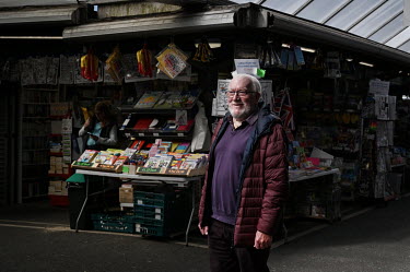 Former local mayor and Labour Party Councillor Trevor Holt in the busy market in the centre of town.  Local elections are due in the political constituency of Bury North on 27 April 2022, a traditiona...