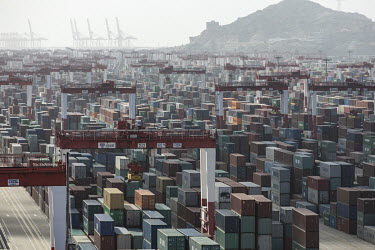 Shipping containers stacked in the Yangshan Deep Water Port.