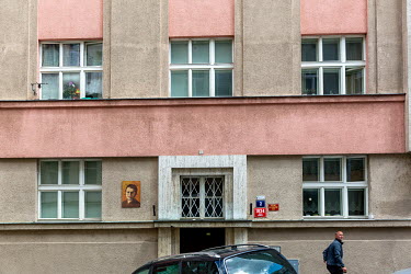A plaque on the wall outside 2 Krasova Street in the Zizkov district of Prague marking the small studio where artist Toyen (Marie Cerminova) lived and worked during the six years of the Second World W...
