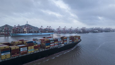 The Soro Enshi container ship, operated by Maersk, sails from Yangshan Deep Water Port.