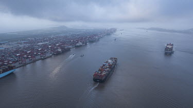 The Soro Enshi container ship, operated by Maersk, sails from Yangshan Deep Water Port.