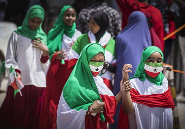Women wrapped in the colours of the national flag of Somaliland, as the country celebrates its 31st anniversary of independence from Somalia.