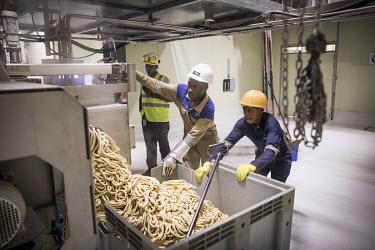 Workers at Africa Improved Foods, a Rwandan company with Dutch shareholder DSM. At the Kigali factory they make a special breakfast porridge using locally bought corn designed for pregnant women, moth...