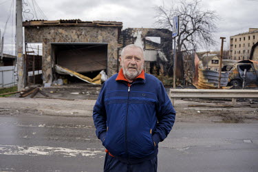 Vasily, a shop owner in Horenko near the encroaching Irpin, he says he's not afraid of flooding because he already lost his house and garage and his car when the Russians shelled the area in March. Th...