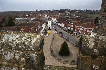 A view of the small town of Battle from the Gatehouse of Battle Abbey, built on the site of the Battle of Hastings (14 October 1066).