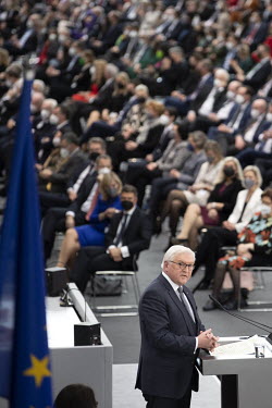 German President, Frank-Walter Steinmeier, gives a speech after his re-election to the Federal Assembly for the election of the Federal President in Paul-Loebe House. Due to the coronavirus pandemic,...