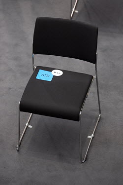 A chair reserved for a delegate from the Alternative fuer Deutschland, Alternative for Germany (AfD), during the Federal Assembly for the election of the Federal President in the Paul-Loebe House. Due...