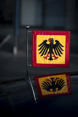A flag with the federal eagle on the car of German President Frank-Walter Steinmeier, during the Federal Assembly for the election of the Federal President in the Paul-Loebe House.