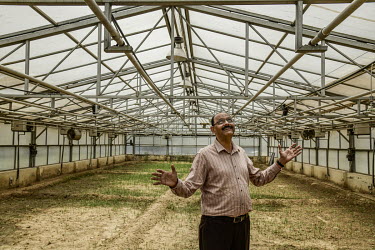 Dr Ratan Tiwari, a scientist at a wheat research institute, standing inside a green house.