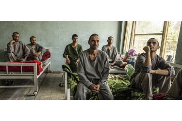 Patients undergoing rehab treatment at the Ibn Sina drug addiction hospital in one of the facility's dormitories.