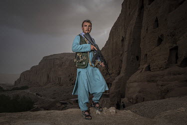 A Taliban guard at the site of the Bamiyan Buddhas.