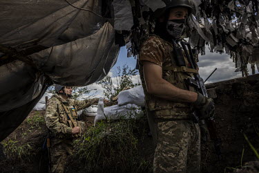 Ukrainian soldiers at a frontline position near the village of Vilne Pole.