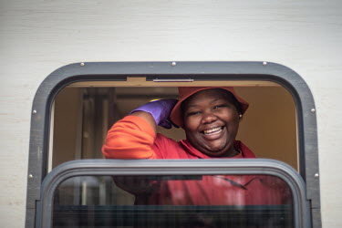Cleaner Agostina Ramosito (35) aboard the Phelophepa healthcare train while it was stopped in Kroonstad. The Phelophepa train hires dozens of local residents to support its medial staff in each of the...