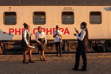 Nursing students pose for pictures at the end of their first day of work onboard the Phelophepa healthcare train. The train, which has been providing primary health services to remote and under-resour...