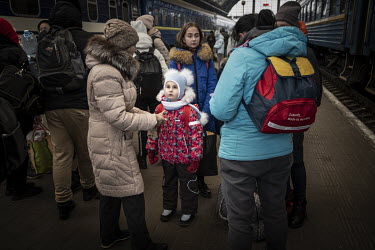 A group of refugees at Lviv Central railway station.