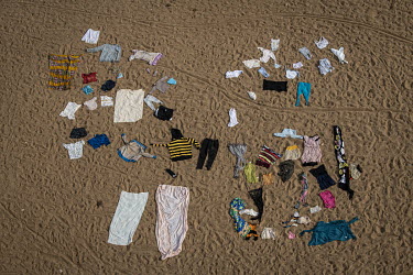 Clothes drying on the dry Manambovo riverbed.
