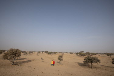 Internally Displaced Peoples (IDPs), refugees from the conflict with Boko Haram, walk on the dried up bed of Lake Chad.  Lake Chad, which spanned 9,652sqm in 1963, has shrunk by 90 per cent in recent...