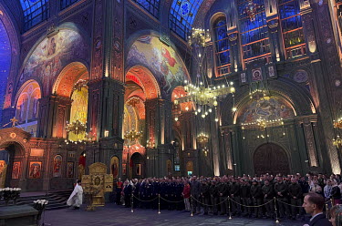 Easter ceremony in The Main Temple of the Russian Armed Forces built in 2020 in the Parc Patriot complex.The proportions of the temple contain numbers associated with the dates of the Great Patriotic...