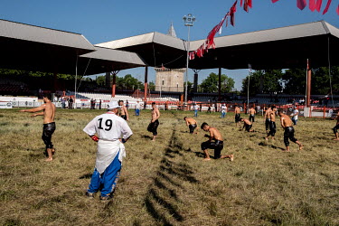 Wrestlers competing at the Kirkpinar stadium, near the western border city of Edirne, the venue of the Turkish national sport of Oil Wrestling, which claims to be the world's longest held sporting eve...