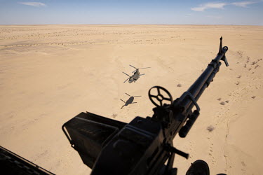 An RAF flight over the desert, part of Operation NEWCOMBE CH47, the codename for British military assistance to France's Operation Barkhane. NEWCOMBE consists of three Royal Air Force Chinook helicopt...