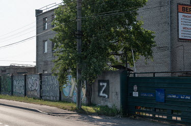 The letter 'Z', which has become a symbol of support of Russia's military, on a wall around a residential building.