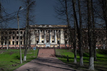 The building of the Central Research Institute of the Aerospace Defence Troops in Tver which was destroyed by fire on 21 April 2022. The cause of the fire is said to be a short circuit.