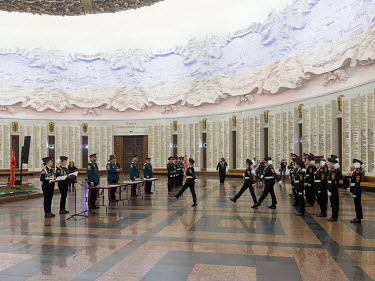Cadets from cadet classes taking The Oath in the Hall of Glory at the Victory Museum (Museum of the Great Patriotic War, WW2). Unlike cadet corps and schools where children live and study in a boardi...