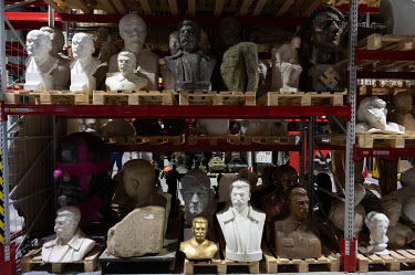 Busts of Stalin, Lenin and Hitler stored in a props warehouse at the Mosfilm studios.