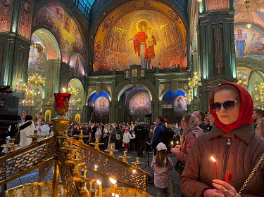 Easter ceremony in The Main Temple of the Russian Armed Forces built in 2020 in the Parc Patriot complex.  The proportions of the temple contain numbers associated with the dates of the Great Patrioti...