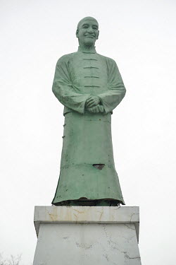 A statue of former Generalissimo Chiang Kai-shek, in scholarly dress, standing proud on front-line Nangan Island.