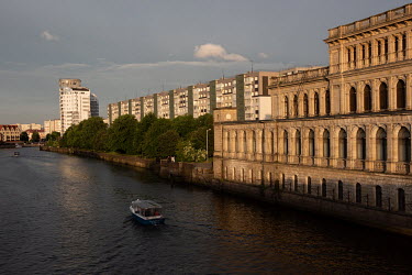 View of the building of the Koenigsberg Stock Exchange on the Pregol River.