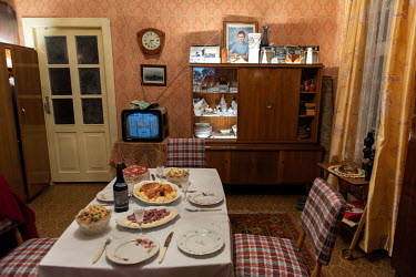 A Soviet-era dining room in the 'Whaler's House', a museum-apartment recreating the life of the Soviet inhabitants of Kaliningrad in the post-war years.